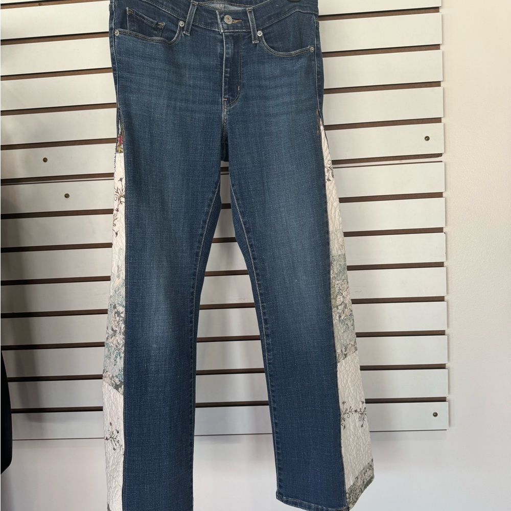 Levi's Blue Denim Women's flare Jeans with Floral quilted Panels